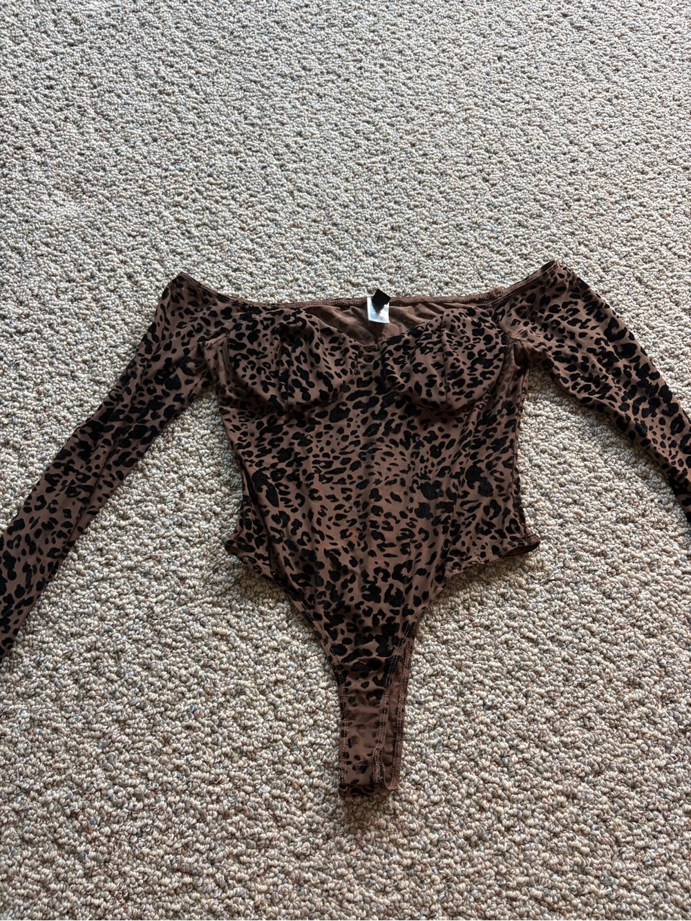 Girls Brown Leopard Print Long-Sleeve Mesh One-Piece Bodysuit